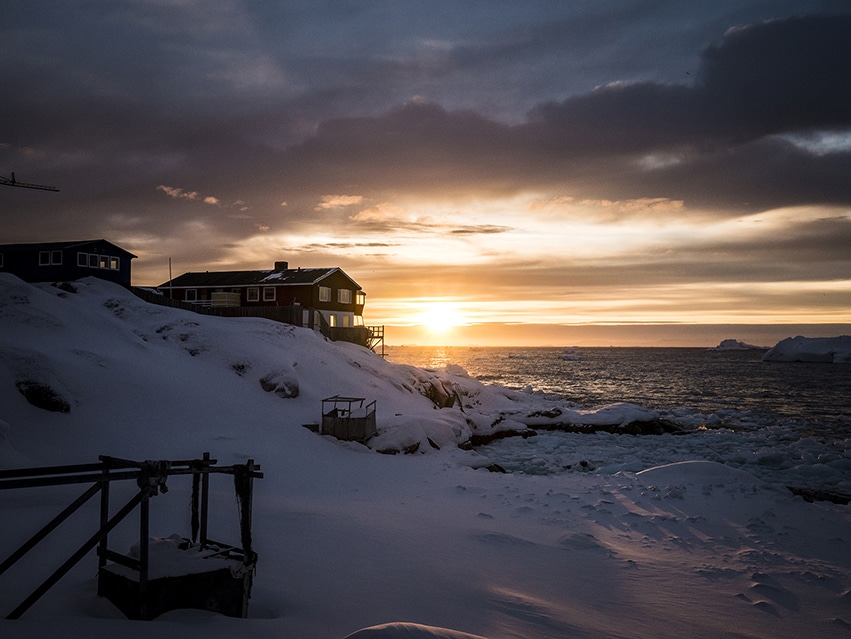 Groenland en hiver coucher de soleil Ilulissat Baie de Disko