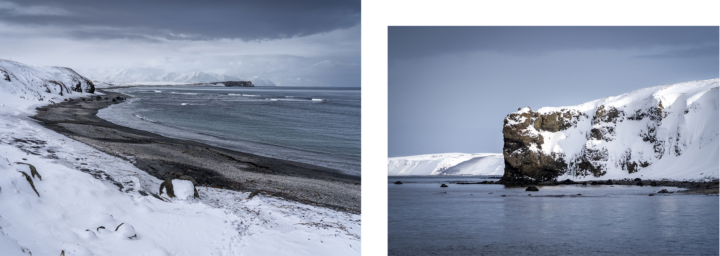 falaises neige mer soleil sable noir