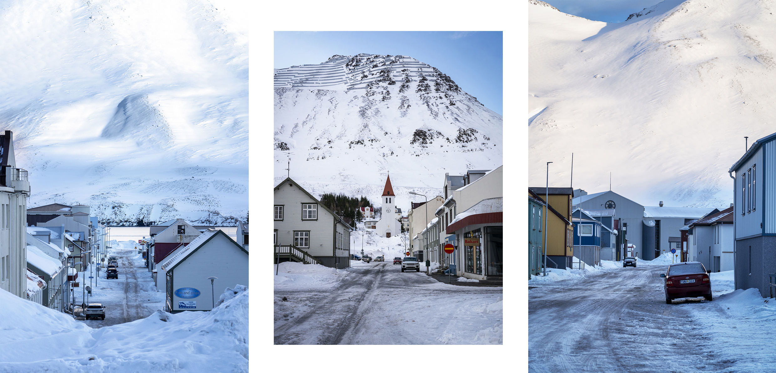 Siglufjörður rue commerces église montagnes