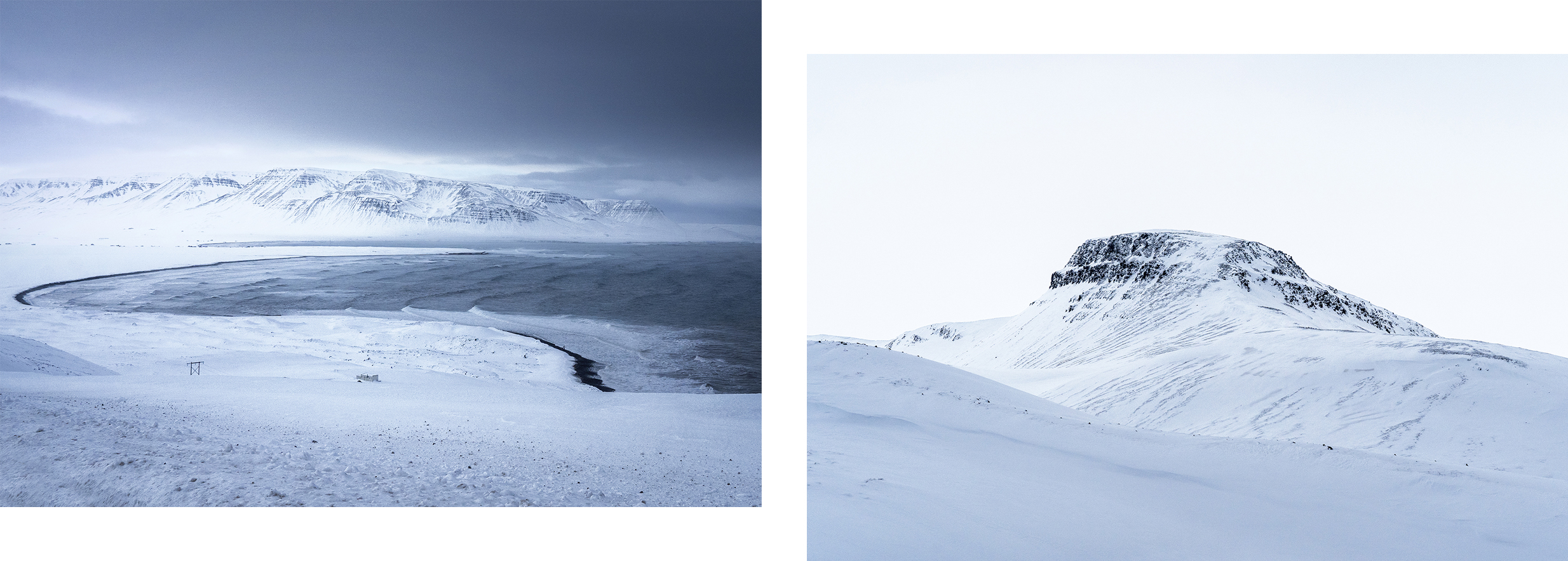 Tröllaskagi sommet neige ciel blanc et noir