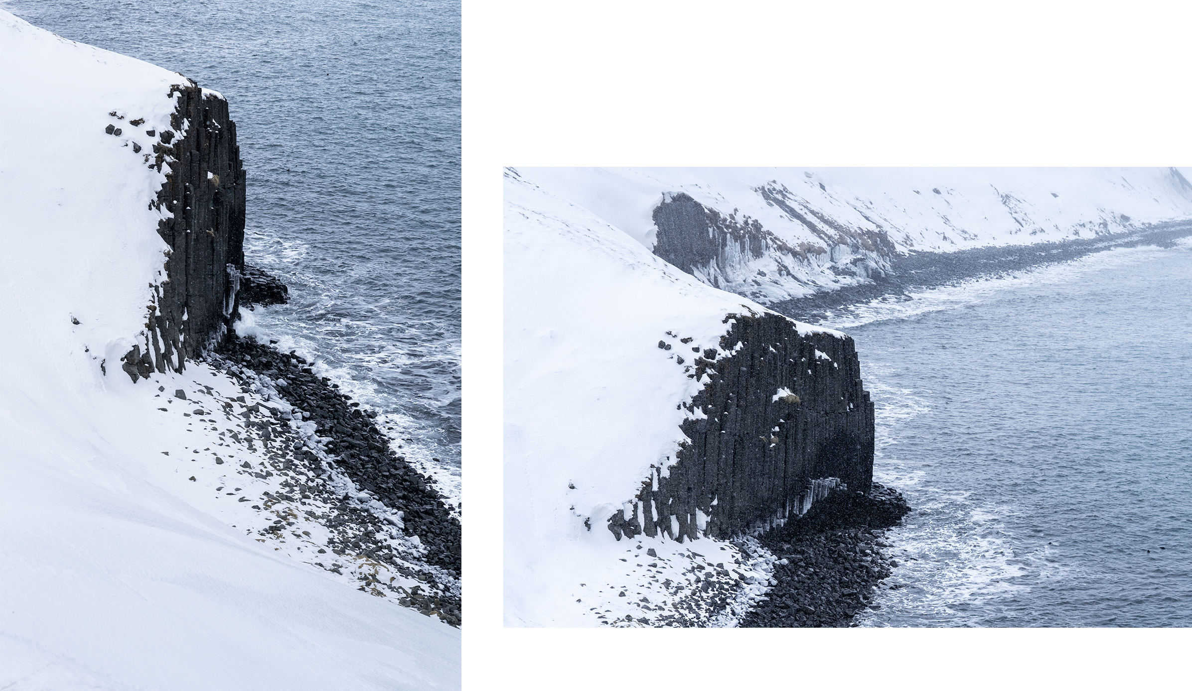 Hofsós falaises basalte neige mer Islande du Nord