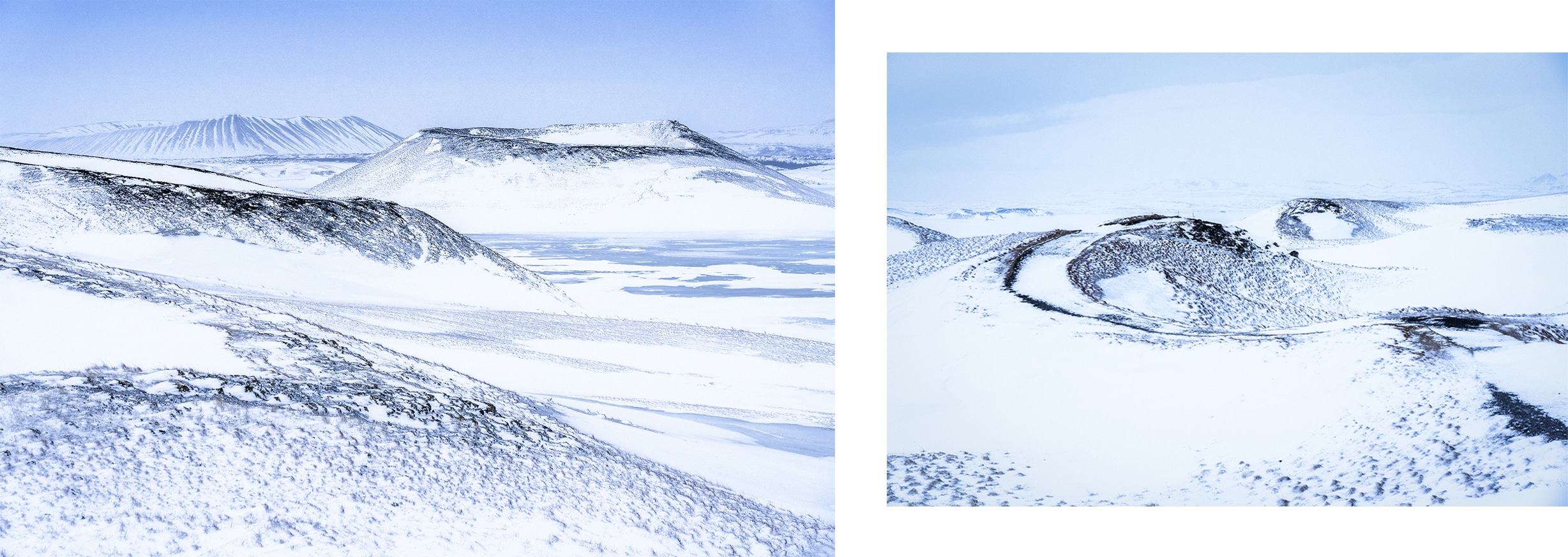 Mývatn Skútustaðagígar volcans enneigés ciel noir Islande du Nord