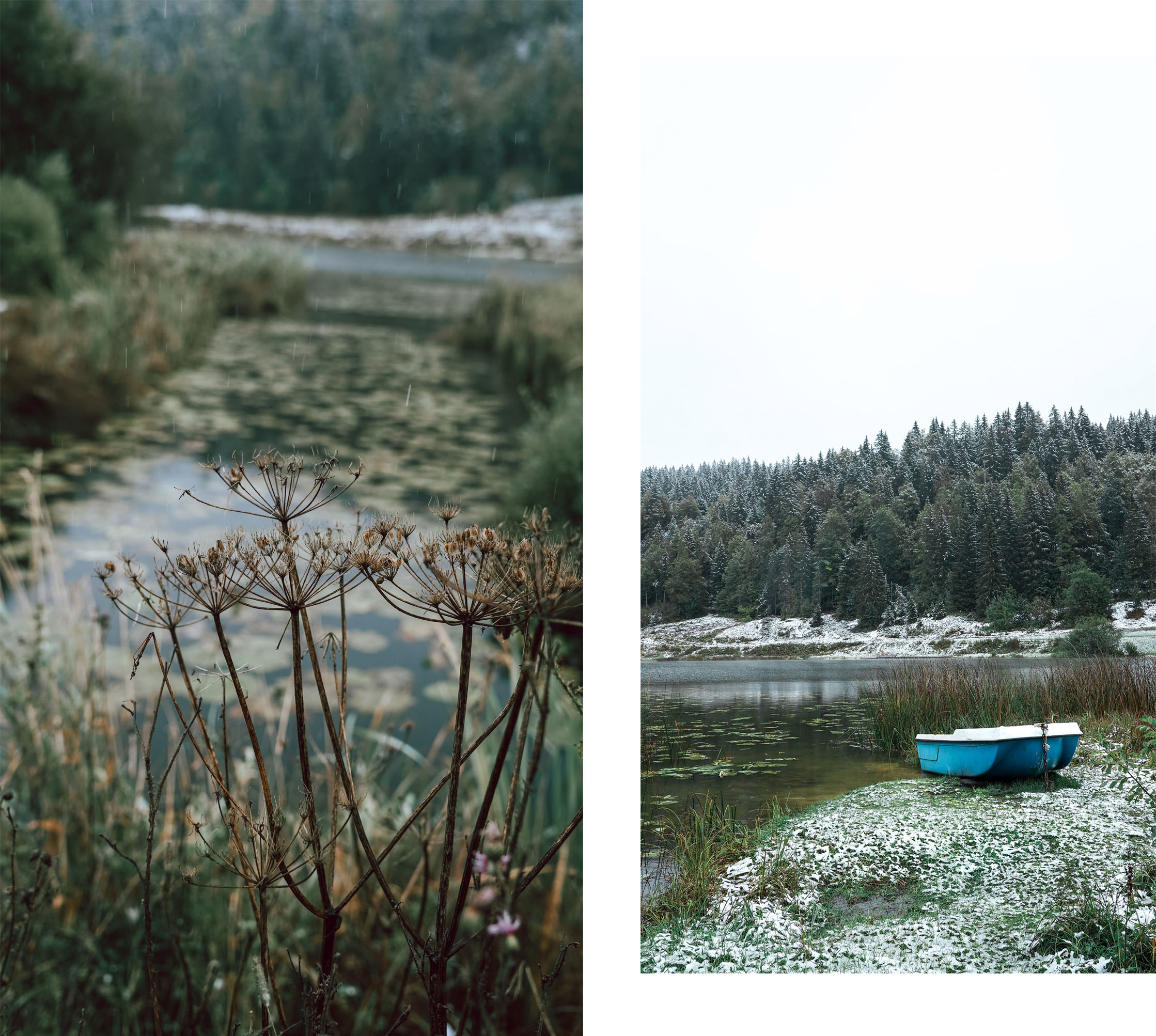 Lac Lamoura barque sapins neige