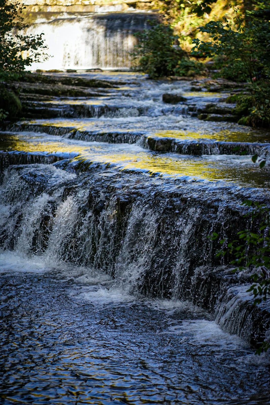 Cascades du hérisson lumière reflet eau arbres ruisseau